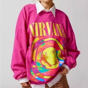 NEW UO Nirvana Smile Overdyed Crew Neckline Sweatshirt